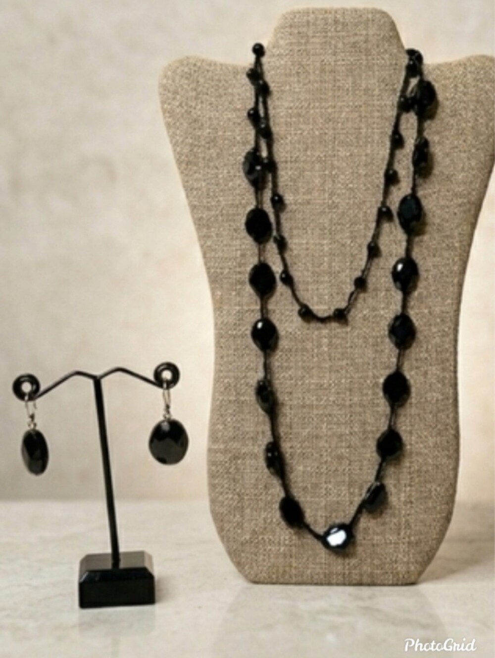 Onyx Symphony Necklace and Earring Set Faceted And Pearl Beads NWT